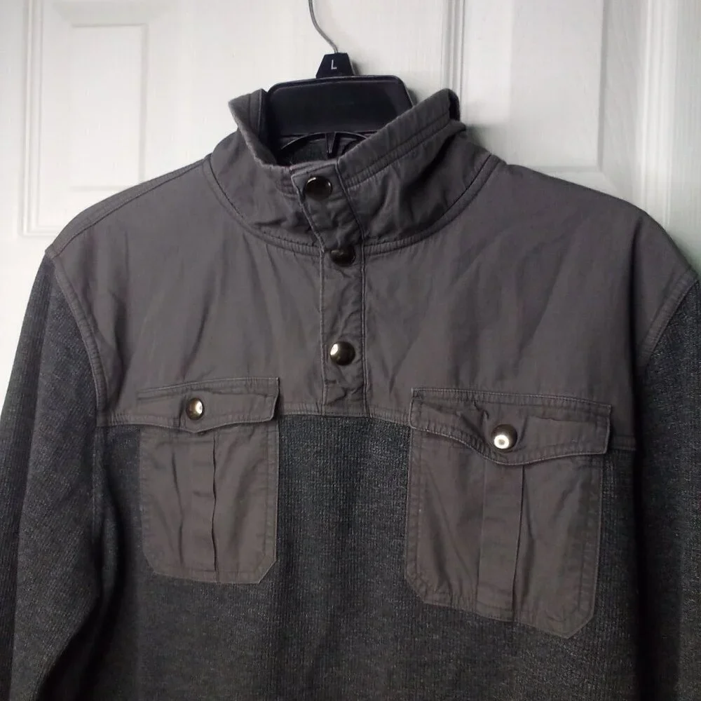 Banana Republic Shirt Men L Long Sleeve Pockets Top Snap Gray